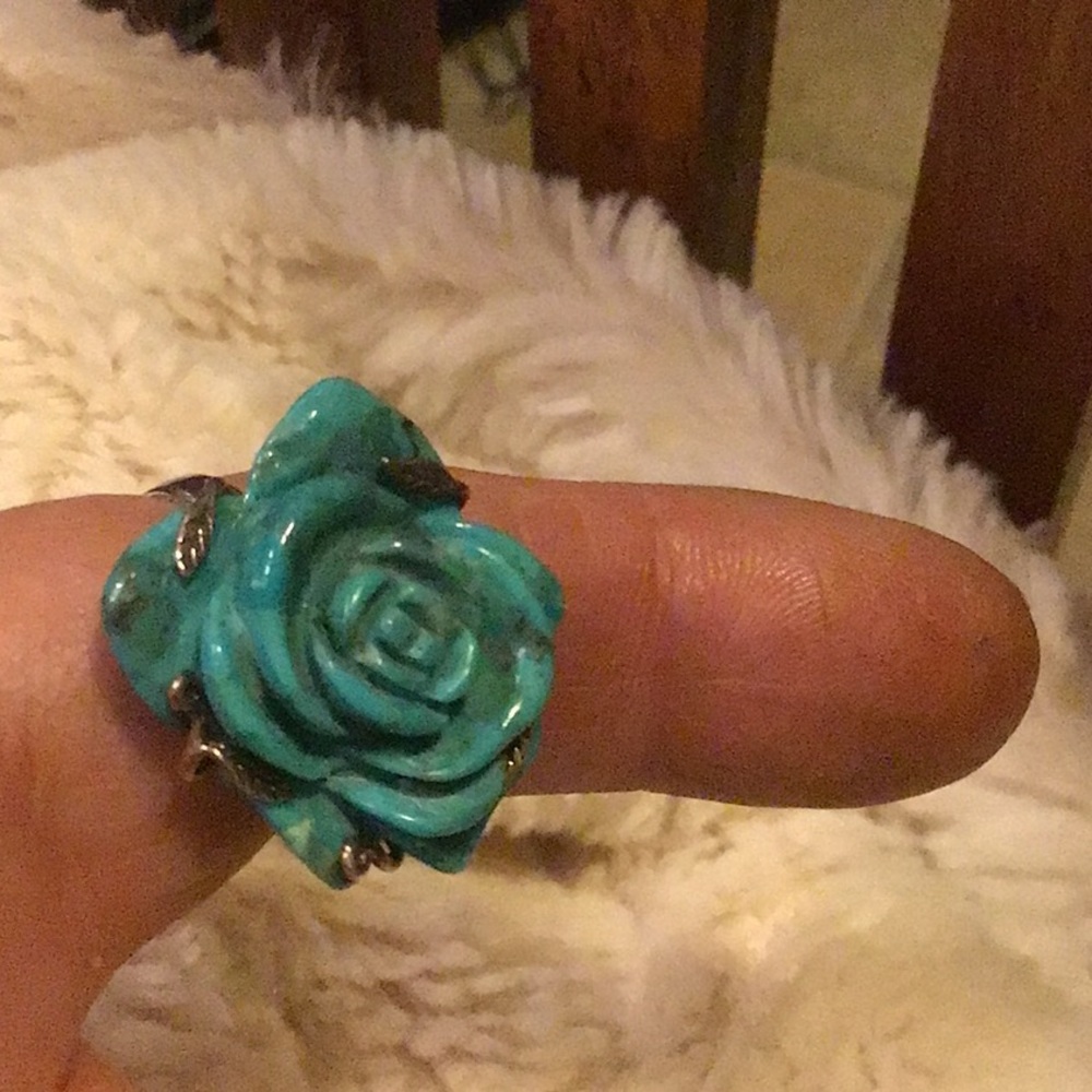GORGEOUS 925 STAMPED ROSE 🌹 FLOWER TURQUOISE RING - Picture 6 of 6